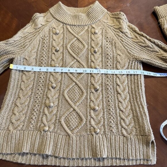 J.Crew Wool Blend Azra Pom Pom Cable Knit Mock Neck Sweater Size Small Tan - Picture 6 of 16